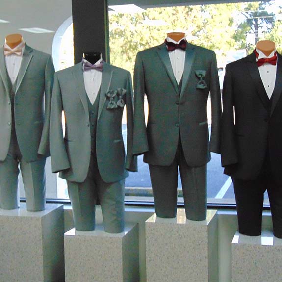 tuxedo lineup on mannequins